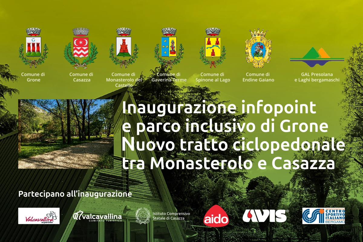 Immagine che raffigura Inaugurazione infopoint e parco inclusivo di Grone - Nuovo tratto ciclopedonale tra Monasterolo e Casazza